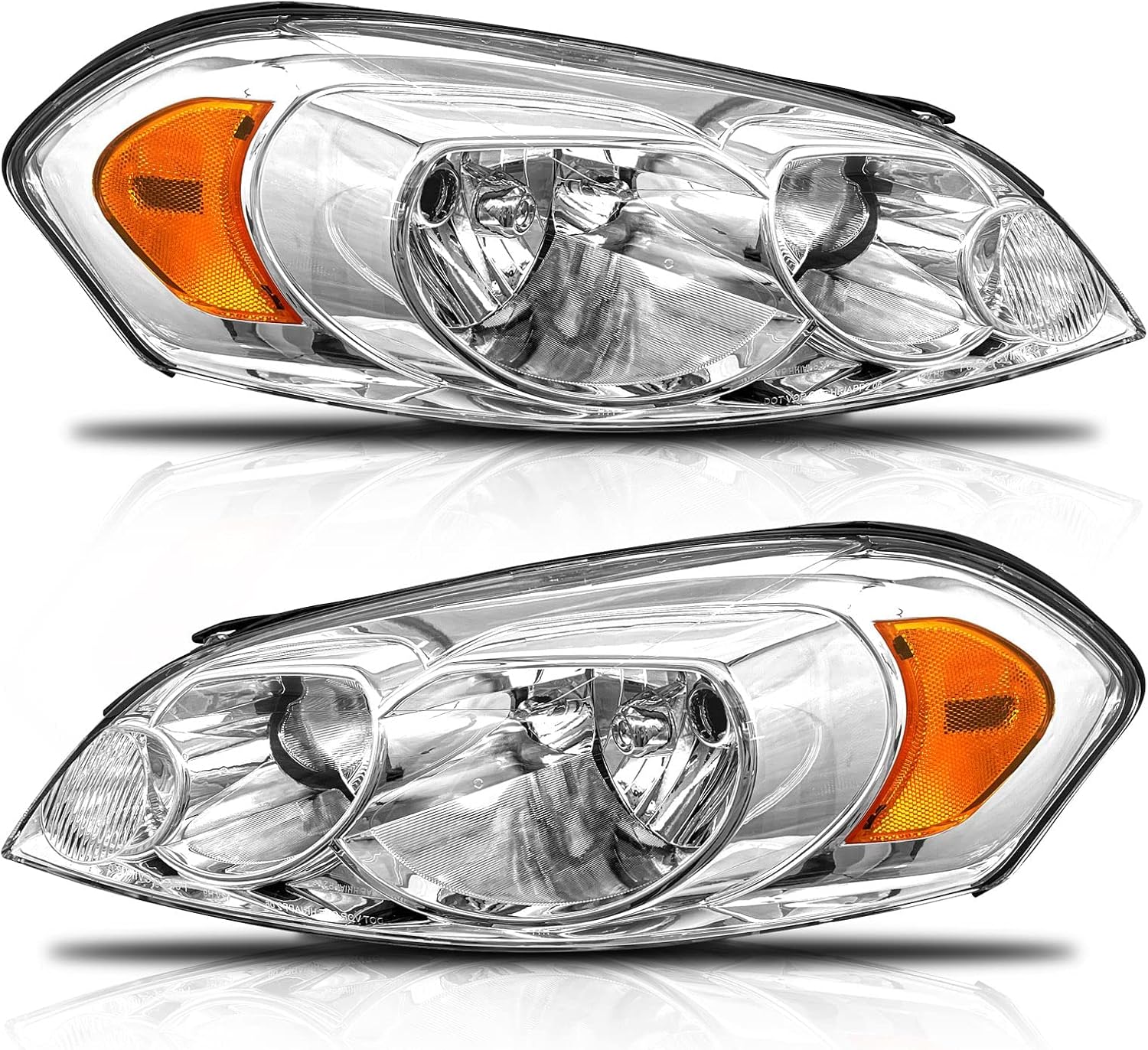 Headlights Assembly for 2006 2007 2008 2009 2010 2011 2012 2013 Chevy Impala /2006-2007 Chevy Monte Carlo /2014 2015 Chevy Impala Limited OE Pair Chrome Housing GM2502261/GM2503261 Clear Lens / Chrome Housing / Amber Reflector