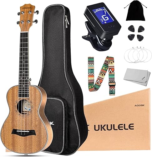 Miniatura 62 de AODSK Ukelele soprano para principiantes, kit de ukelele de 21 pulgadas con bolsa de concierto, correa, sintonizador de cuerda de nailon, 4 púas