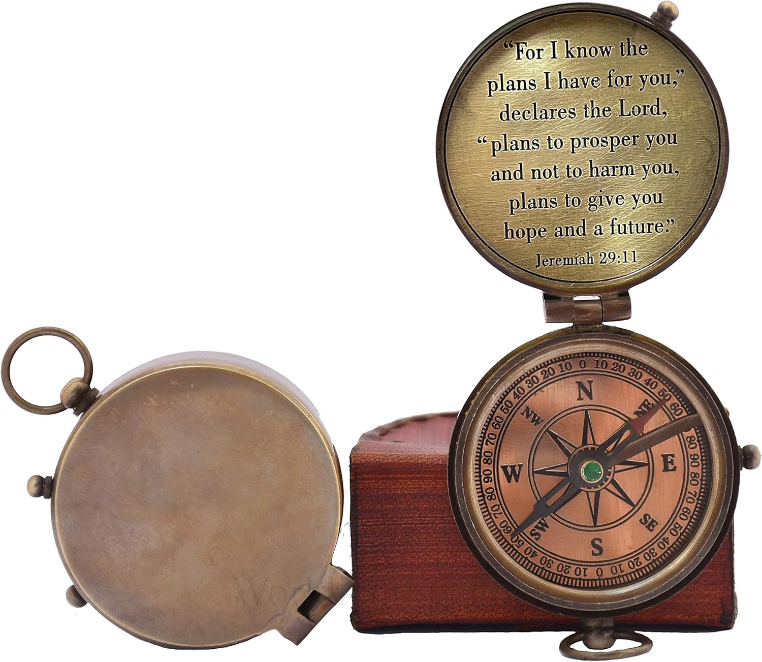 Antique Nautical Vintage Directional Magnetic Compass with Famous Scripture Quote Engraved Baptism Gifts with Leather Case for Loved Ones, Son, Father, Fiancé.