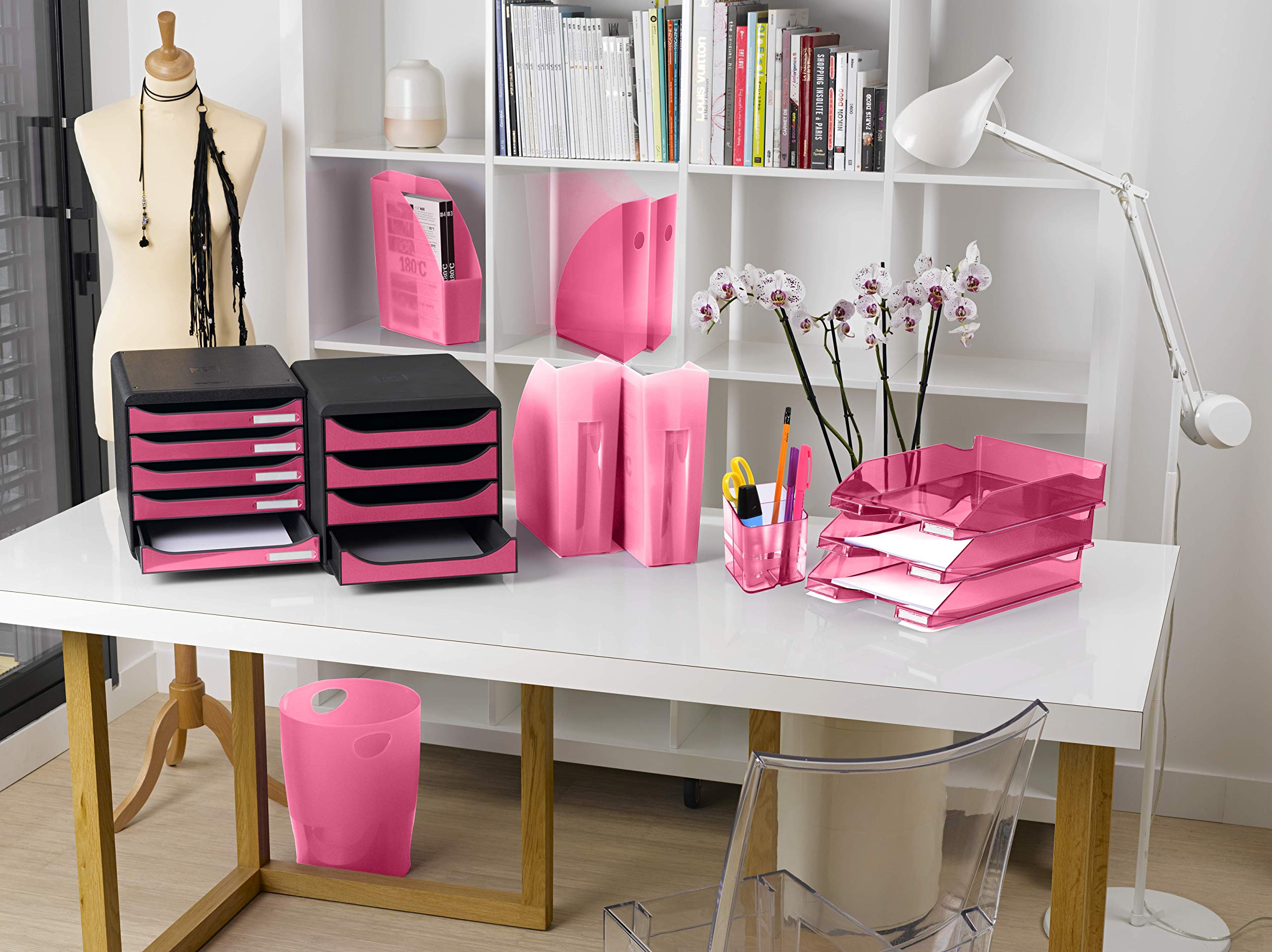 Exacompta 45354D 8er Pack ECOBIN Papierkorbiter mit Griffen. Eleganter und robuster Papierkorb und Mülleimer im modernen Design himbeer 15 L – Bild 7