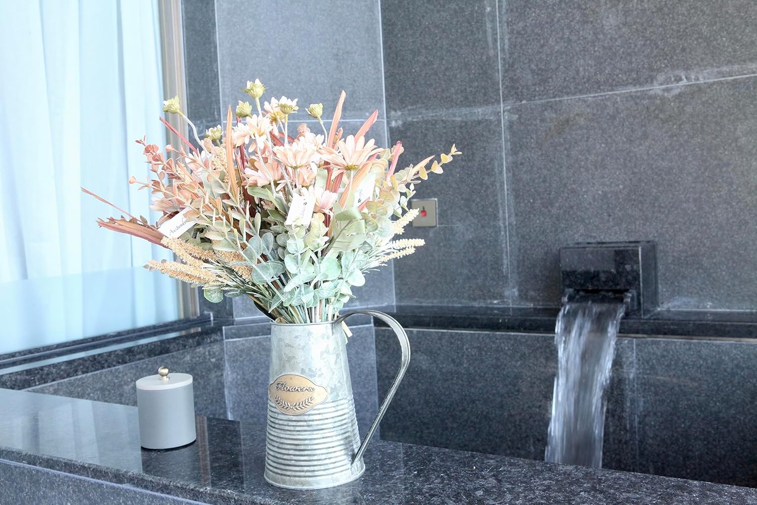 2Packs Artificial Faux Flowers Plant Silk 16.5" Fall Arrangement Boho Style Bouquets Floral Rustic Decoration Table Centerpieces for Home Kitchen (Pretty Blooming Eucalyptus Brown Ivory Daisy)
