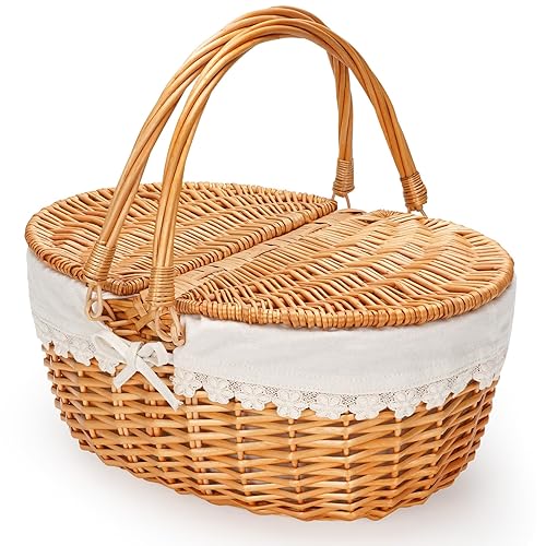Wicker Picnic Basket with Removable Liner, Empty Picnic Baskets with