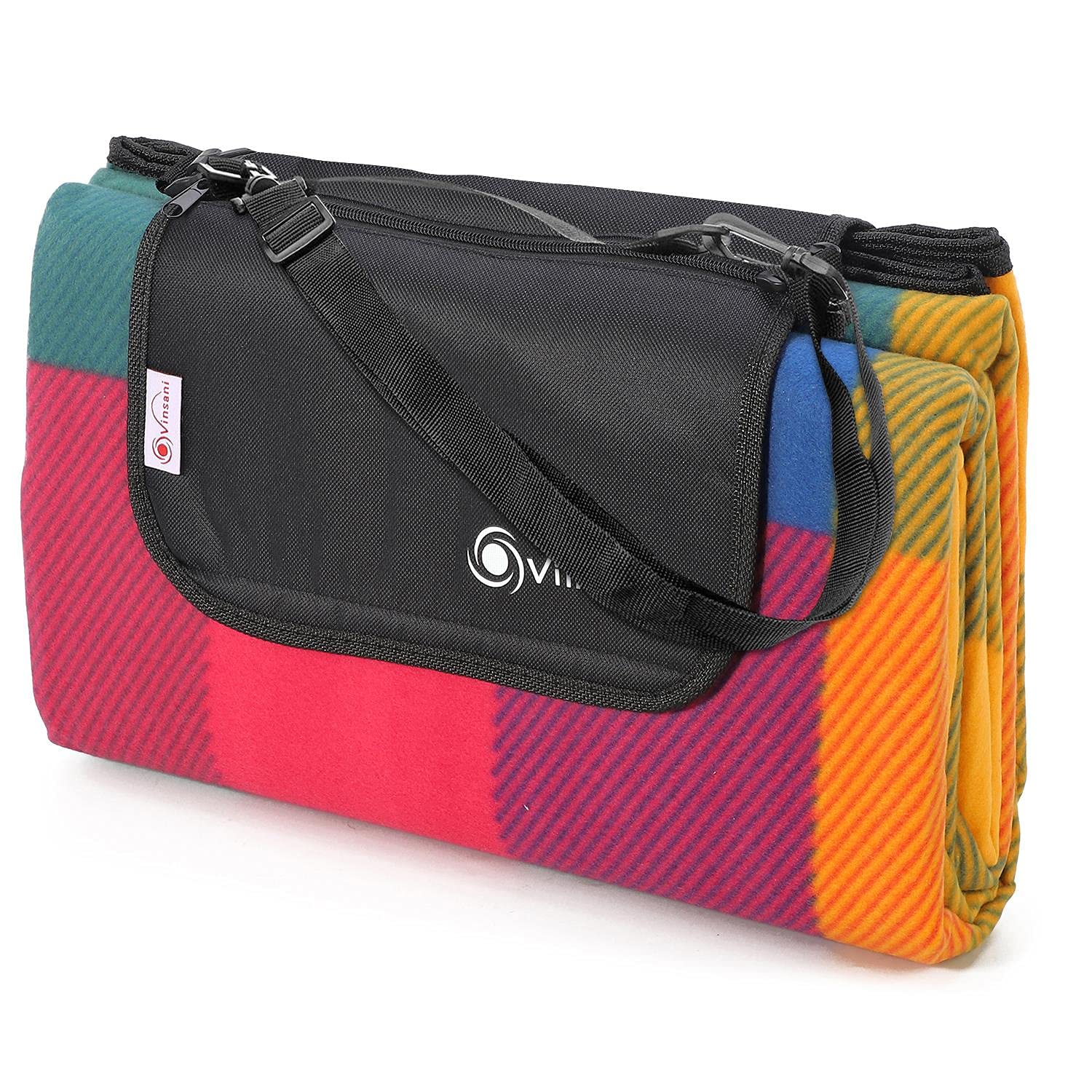 Vinsani Foldable Picnic Blanket 200 x 200 cm - Anti-Slip, Durable Waterproof & Sand Proof Outdoor Rug Mat for Camping, Beach, Hiking, Park & Garden, Easy to Carry, Machine Washable | Multicoloured