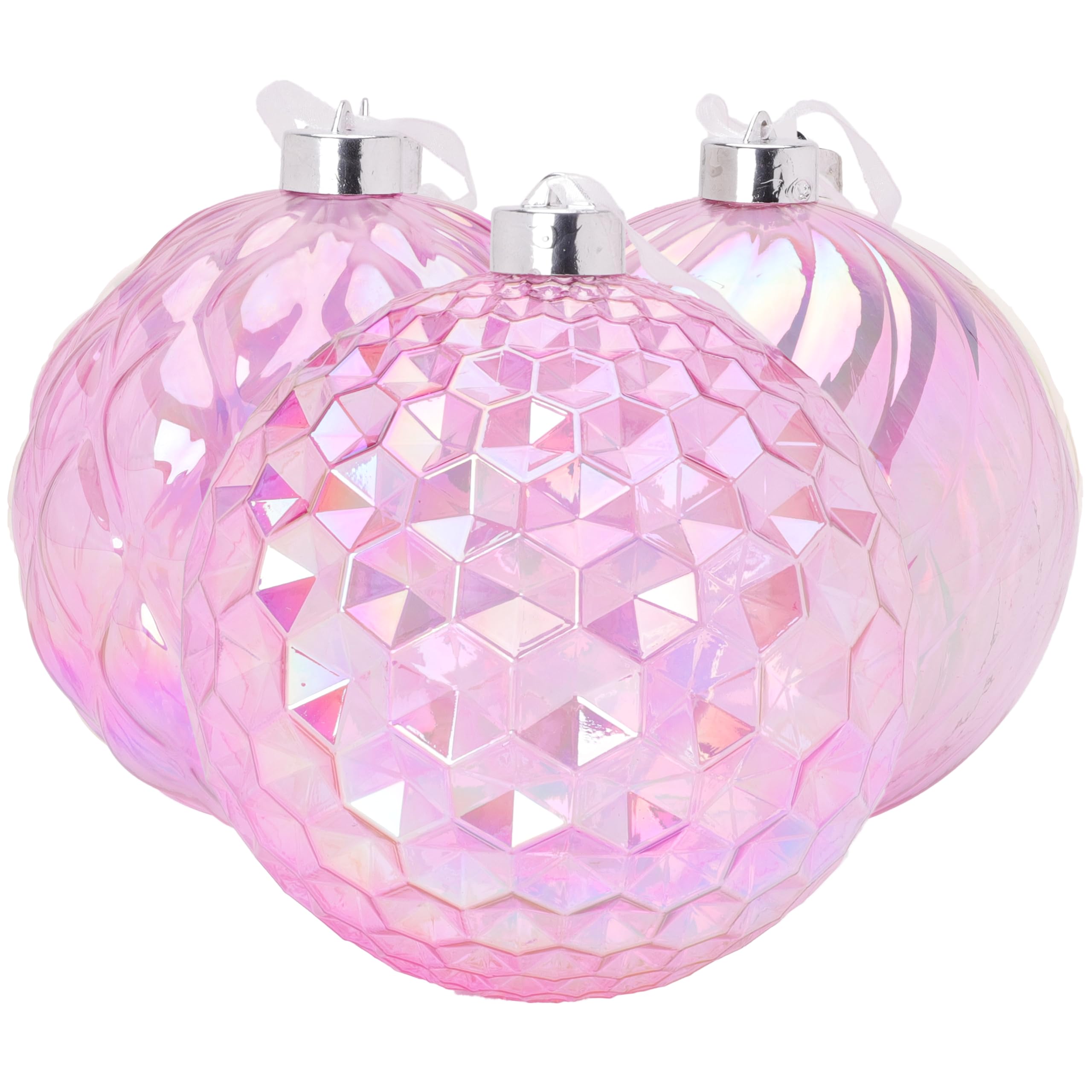 Christmas Concepts® Pack of 3-150mm (5.9") Giant Pink Iridescent Faceted Baubles - Shatterproof Hanging Ornaments - Christmas Decorations