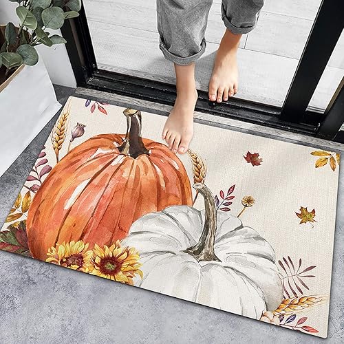 Bath Mat Non-Slip Indoor Doormats, Bath Rugs Fall Pumpkin Sunflower,Low-Profile Mats Kitchen Carpets for Home Bedroom Entrance Decor Maple Leaves