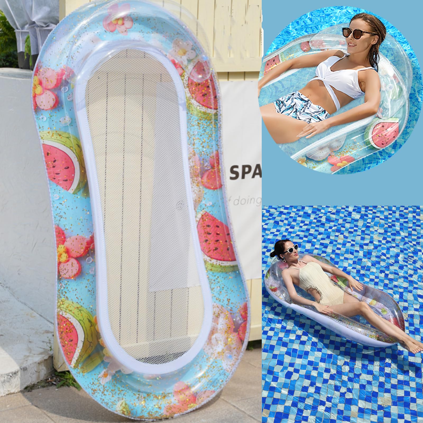 Flotadores de piscina, flotador inflable para piscina, tamaño adulto, 56 x 28 pulgadas, hamaca de agua, balsas flotantes para piscina, fiesta flotante para verano, playa al aire libre
