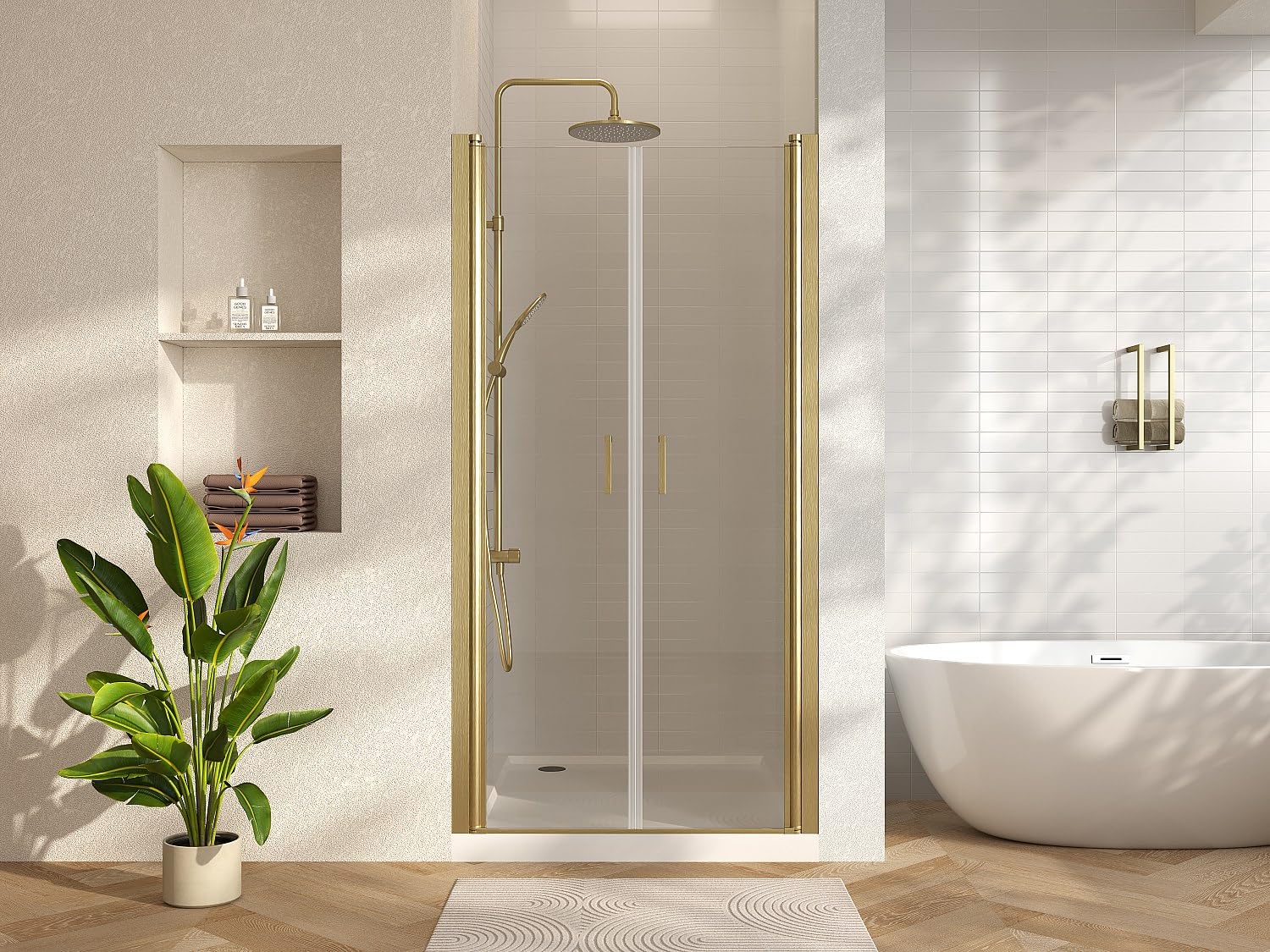 Vente-unique - Porte de douche battante - 70 x 195 cm - Doré - Verre trempé - SARASOTA