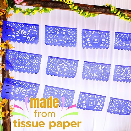 Miniatura 6 de Cartel de papel picado azul mediano, suministros de fiesta, banderas mexicanas azul rey, guirnaldas de papel perfectas para cumpleaños, despedida de