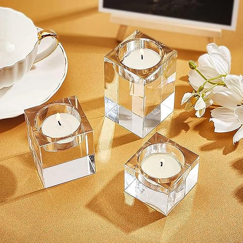 Miniatura 4 de Juego de 3 portavelas de cristal transparente, portavelas cuadrado para velas de té, candelabros votivos de cristal, decoración de mesa para boda,