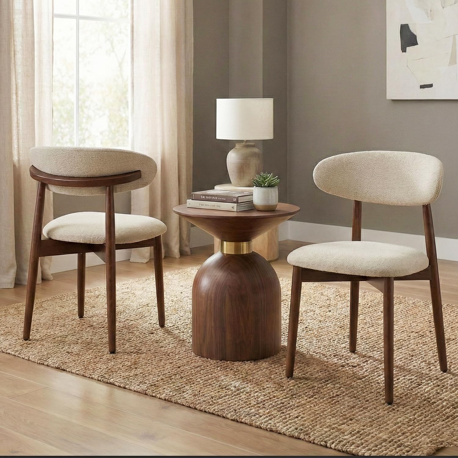 dining room chairs set of 2, upholstered farmhouse dining chairs, modern fabric kitchen chairs with solid wood leg,beige