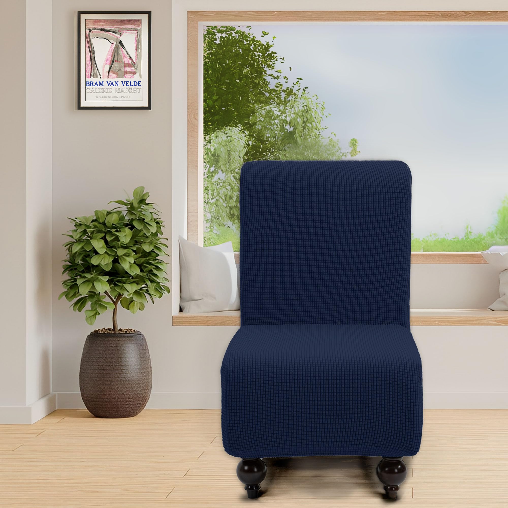 TIANSHU Copridivano Senza Braccioli, Copridivano 1 Posti Senza Braccioli Elasticità Jacquard Antiscivolo Copridivano Clic Clac Pieghevole Regolabile (1Posti, Blu Scuro)