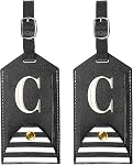 PATIKIL Luggage Tags 2 Pack PU Leather Embroidered Suitcase Tag Letter Travel Tag Privacy Protection Labels for Travel Baggage Suitcase, Pink
