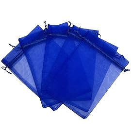 Jexila 100PCS Sheer Organza Bags - 5\'\'X7\'\' Royal Blue Mesh Drawstring Jewelry Gift Pouch Favor Goodie Bags for Baby Shower Wedding Party