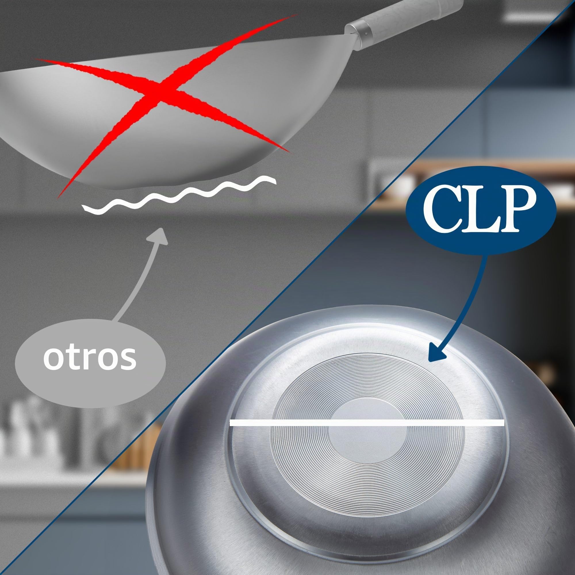 CLP Juego de Wok con libro de recetas y espátula I Sartén Wok de acero al carbono para diferentes tipos de cocina, Forma:plano