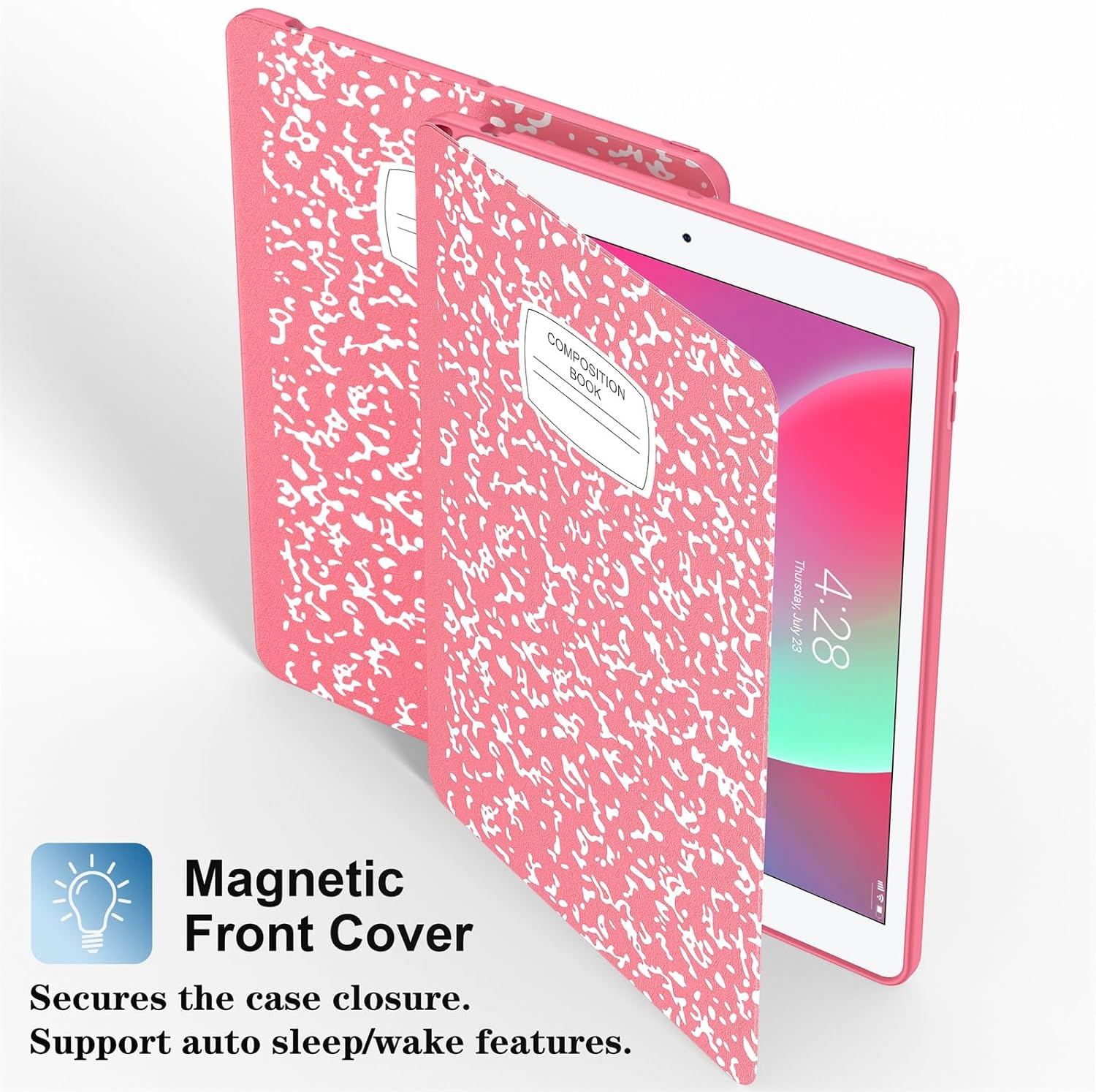 Supveco Case for iPad 9th/8th/7th Generation 10.2 inch (2021/2020/2019 Model) with Pencil Holder, Premium Folio Stand Case with Auto Wake/Sleep,Soft TPU Back Shell Cover for iPad 10.2 Inch-Watermelon - Image 4