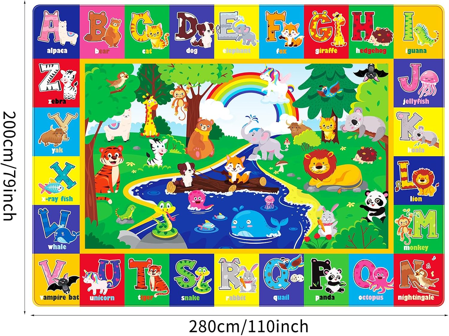 Baby Play Mat for Floor, 6'.7''X9' Baby Crawling Mat Soft Surface Toddler Playmat for Babies, Non-Toxic Foldable Non-Slip ABC Mats for Kids Infants Girls Boys (110.2X78.7 Inch)
