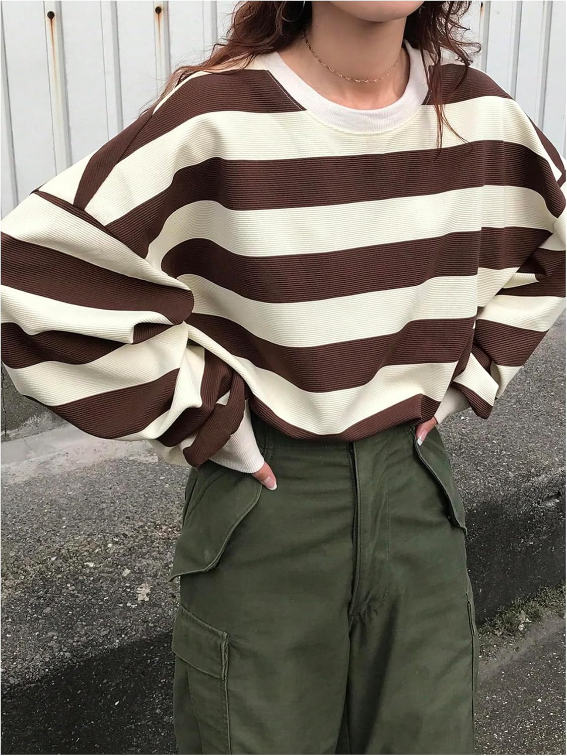 Milumia Women's Color Block Striped T Shirt Crew Neck Long Sleeve Oversized Tees Sweatshirts - Image 2