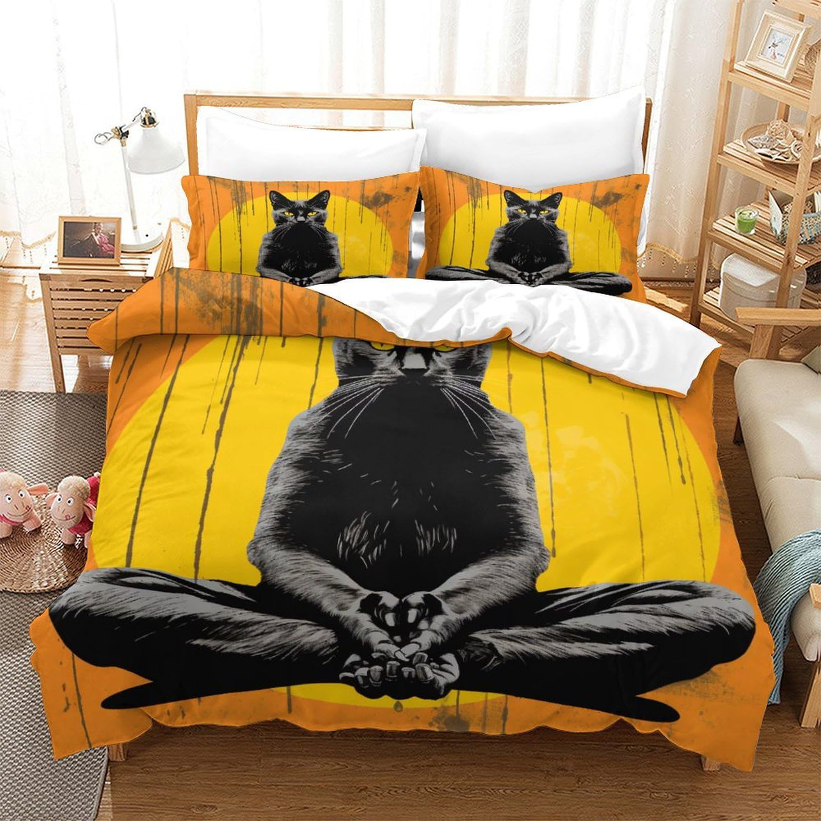P1S9U7W5Y Stylish Black Cat 3D Printed Duvet Cover Set 3pcs Microfiber Cat Design Bedding Set Double
