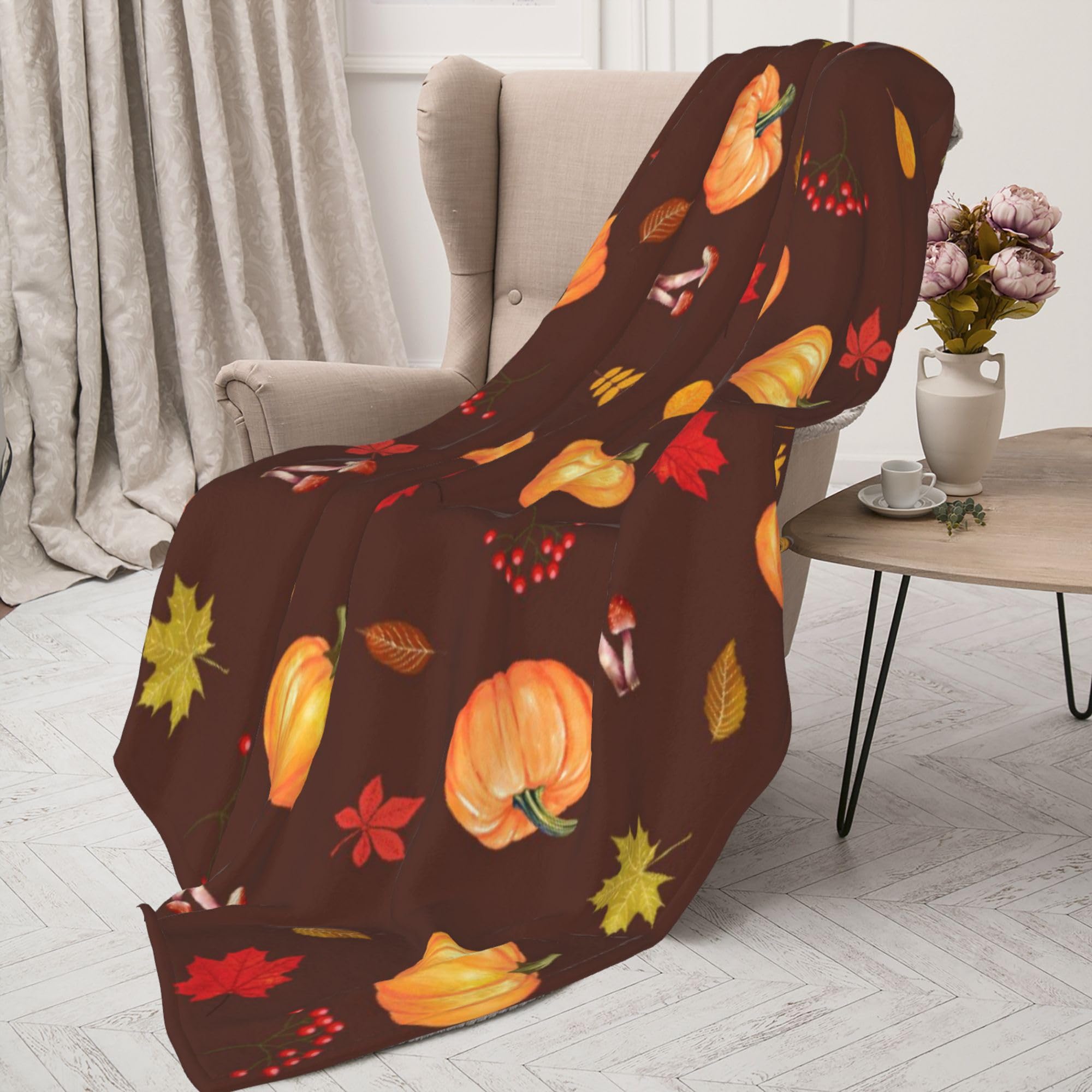 Gelasgo Fall Throw Blanket Maple pumpkin Mushroom Ultra Soft Flannel Blanket,Cozy Warm Lightweight Gift for Adults Kids,Machine Washable Couch Bed Blankets 100x130cm - Image 4