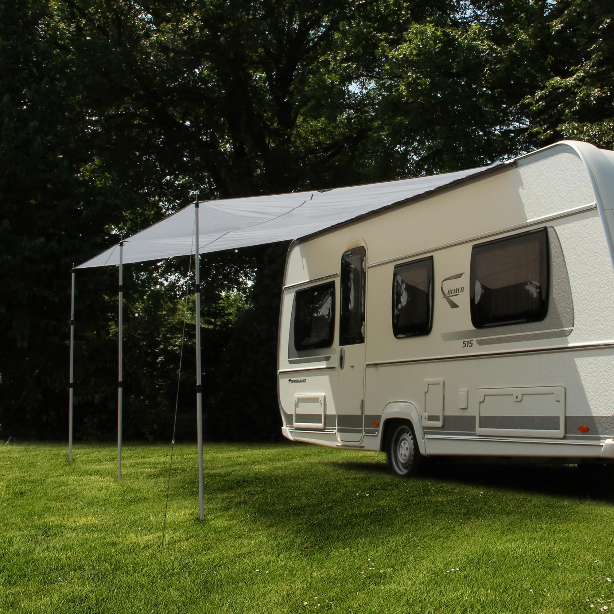 yourGEAR Voile d'ombrage pour caravane avec barres de support, protection UV 50+, imperméable 5000 mm, double passepoil 7 mm et 5 mm (gris, 450 x 240 cm)