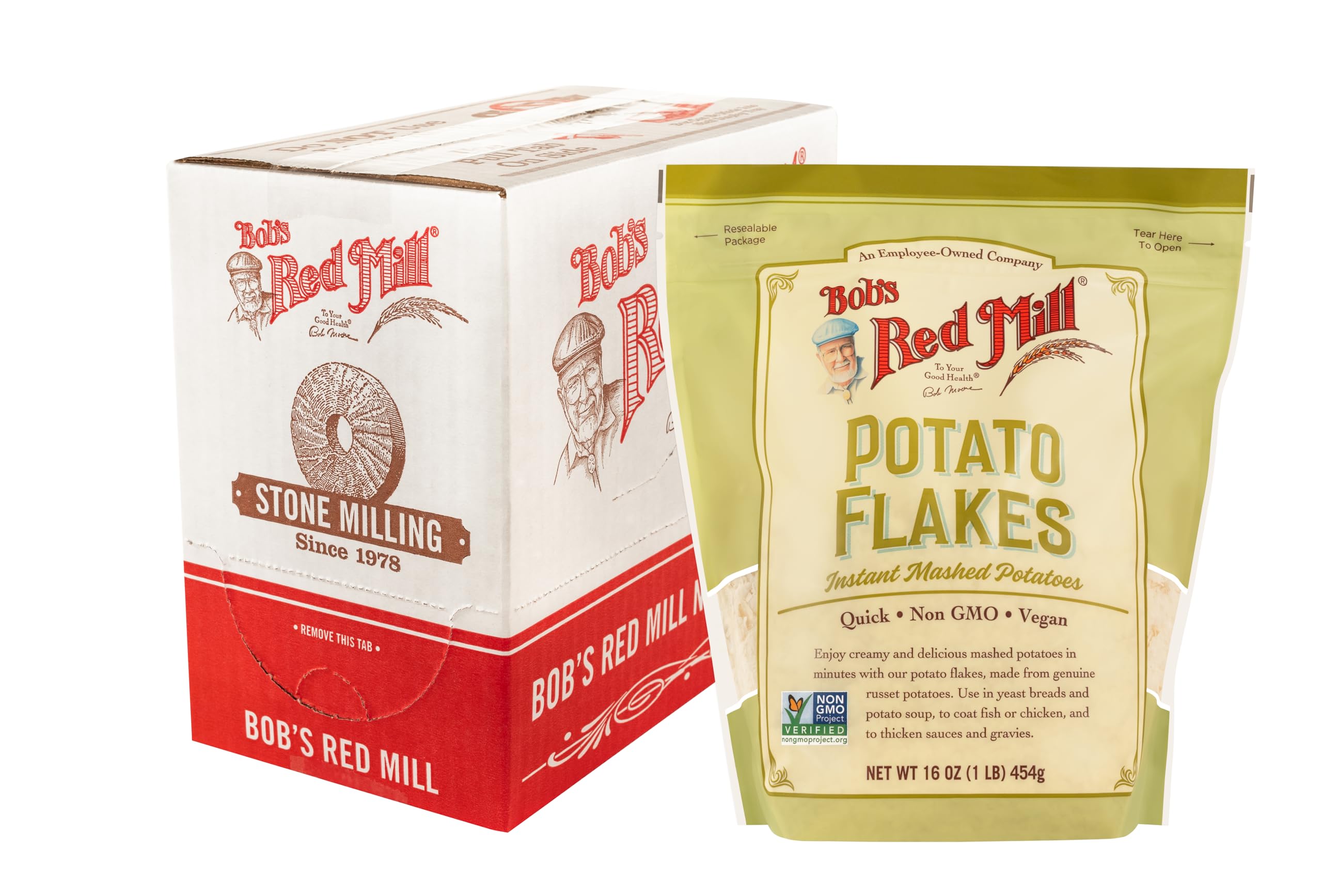 Bob's Red Mill Potato Flakes, 16oz (Pack of 4) - Non GMO, Vegan, Kosher