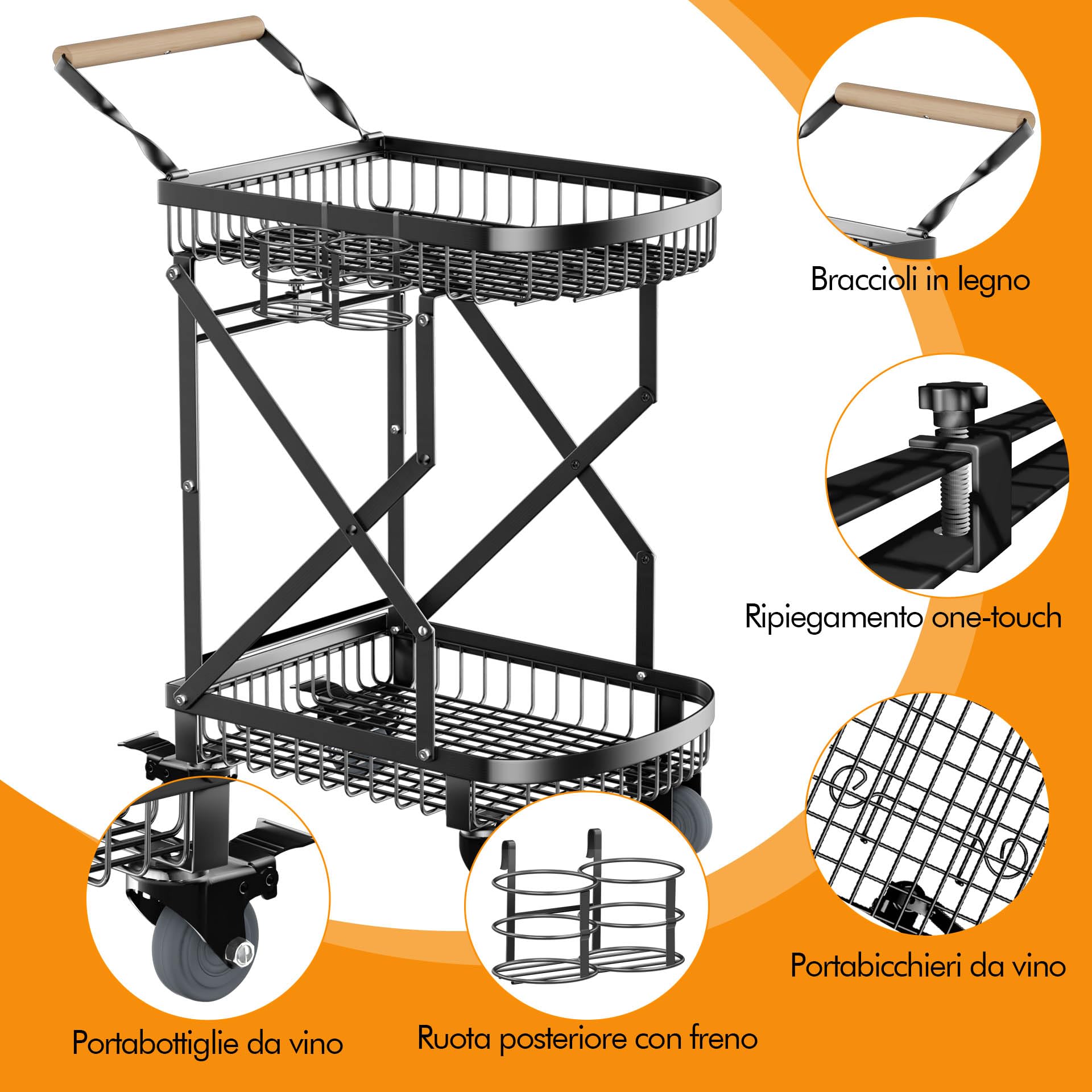 Mimoke Carrello per barbecue, con tavolo da barbecue con ruote, pieghevole, in acciaio al carbonio, per viaggi, shopping (misura media)
