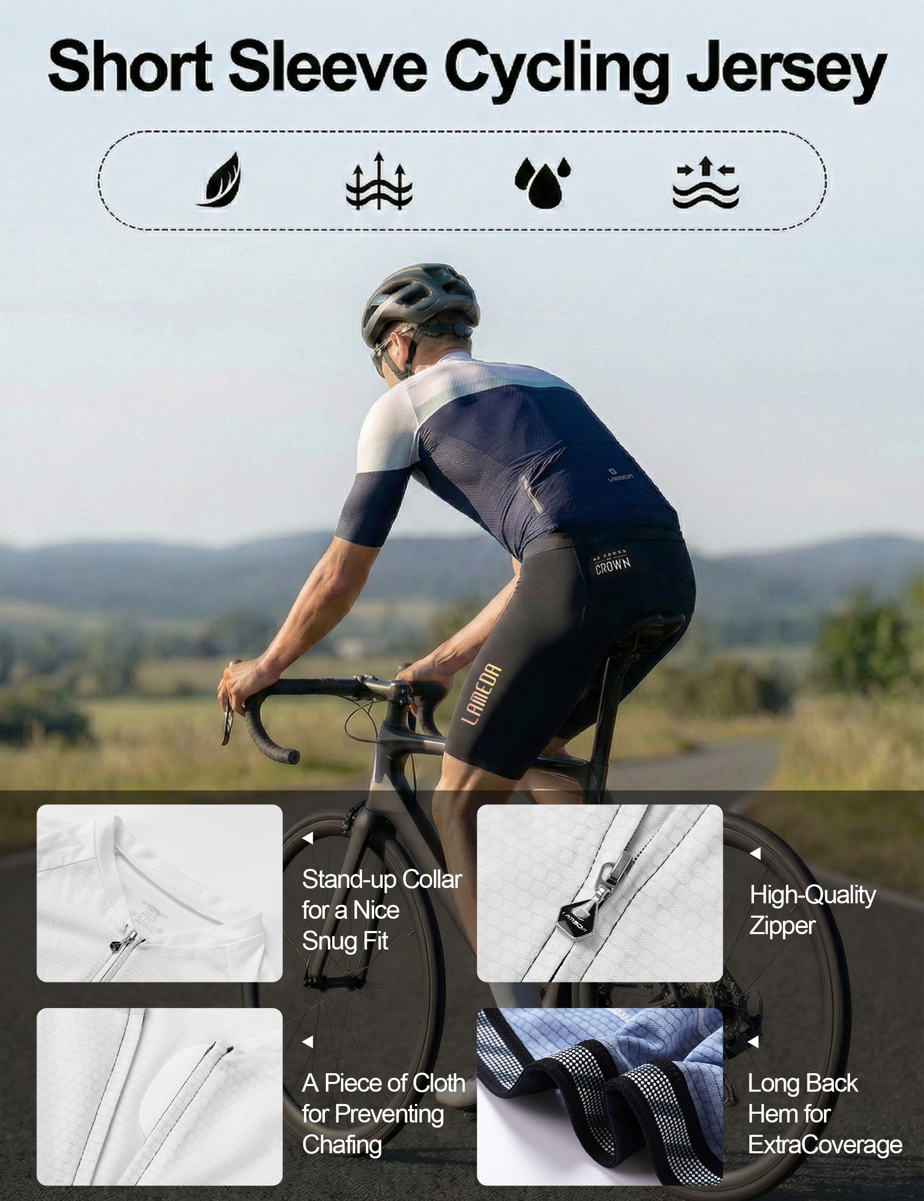 LAMEDA Maillots de Cyclisme d'été Homme Manches Courtes Respirant VTT Vêtements Léger et à Séchage Rapide Confortable Élastique Multi - Poches Multicolore