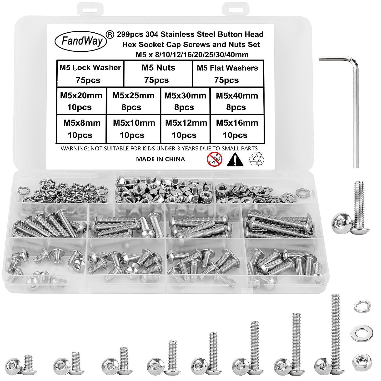 FandWay M5 Schrauben Set,299 Stück Linsenkopf Schrauben mit