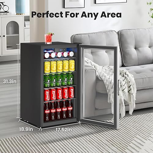 Miniatura 5 de Mini nevera, refrigerador de bebidas para 116 latas con puerta reversible de vidrio para vino de cerveza de soda, refrigerador pequeño de 3.2 pies