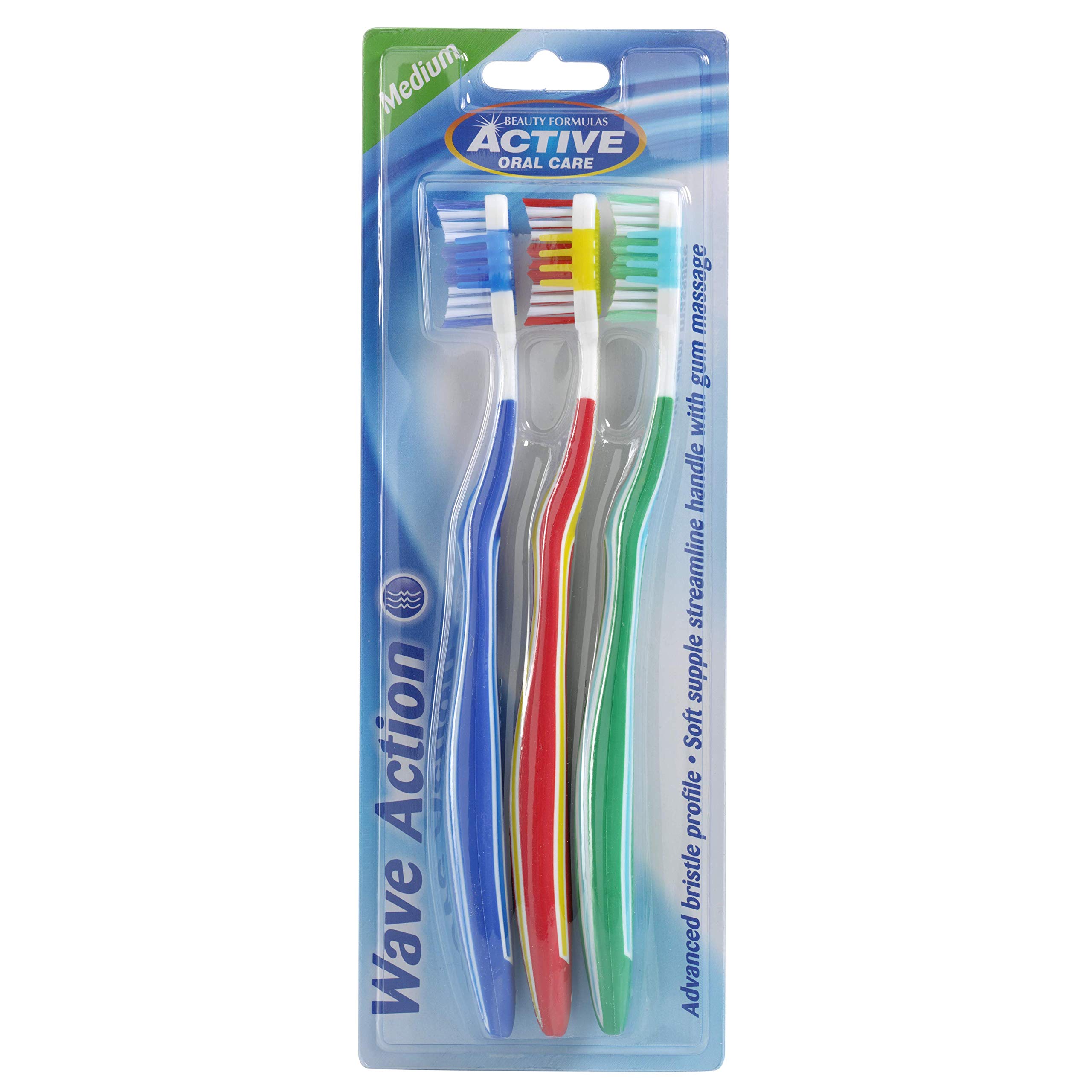 Beauty Formulas Active Oral Care Wave Action Toothbrush 3-Pieces, Assorted