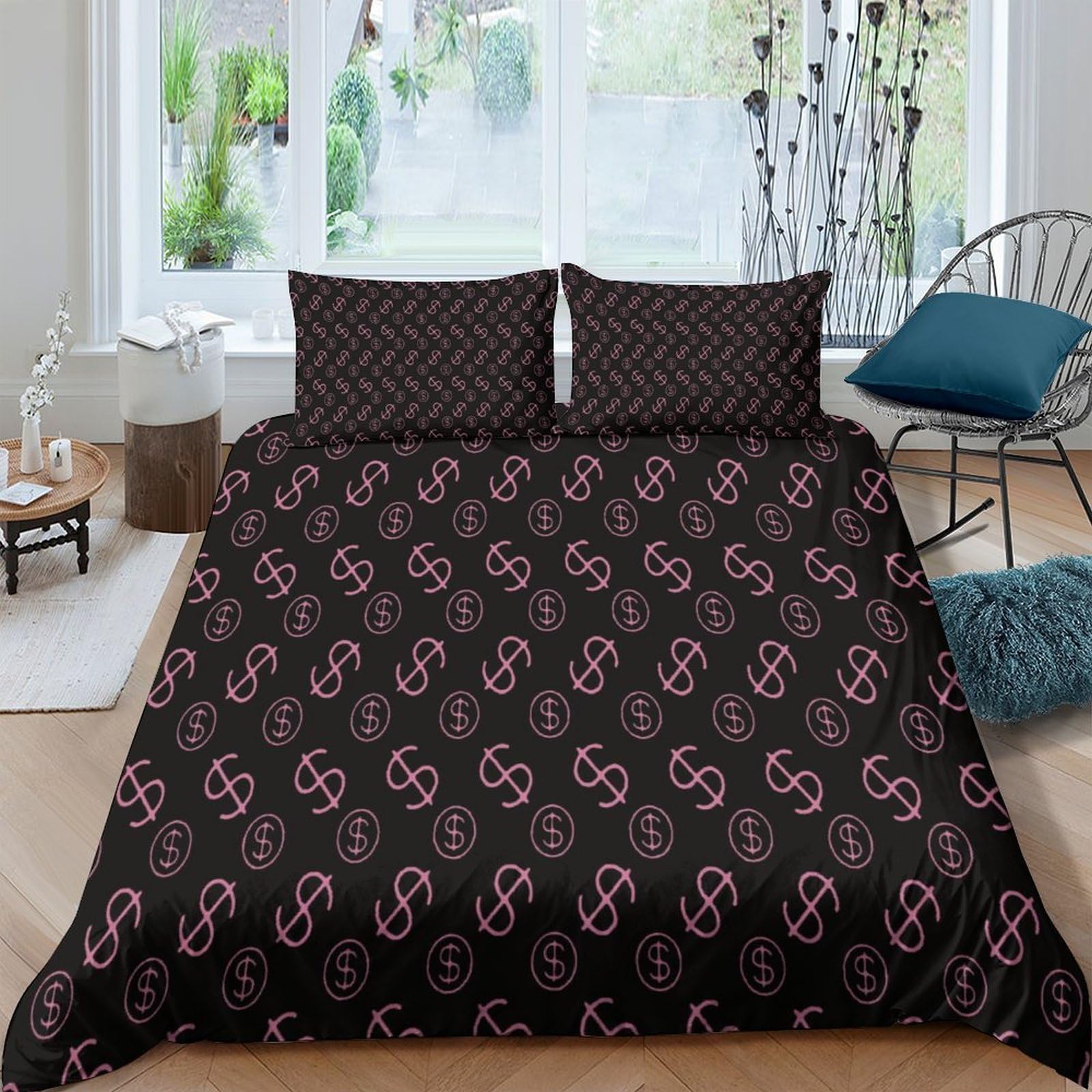 Housse de couette 220x240cm symboles monétaires - Linge de lit respirant pour chambre adulte King