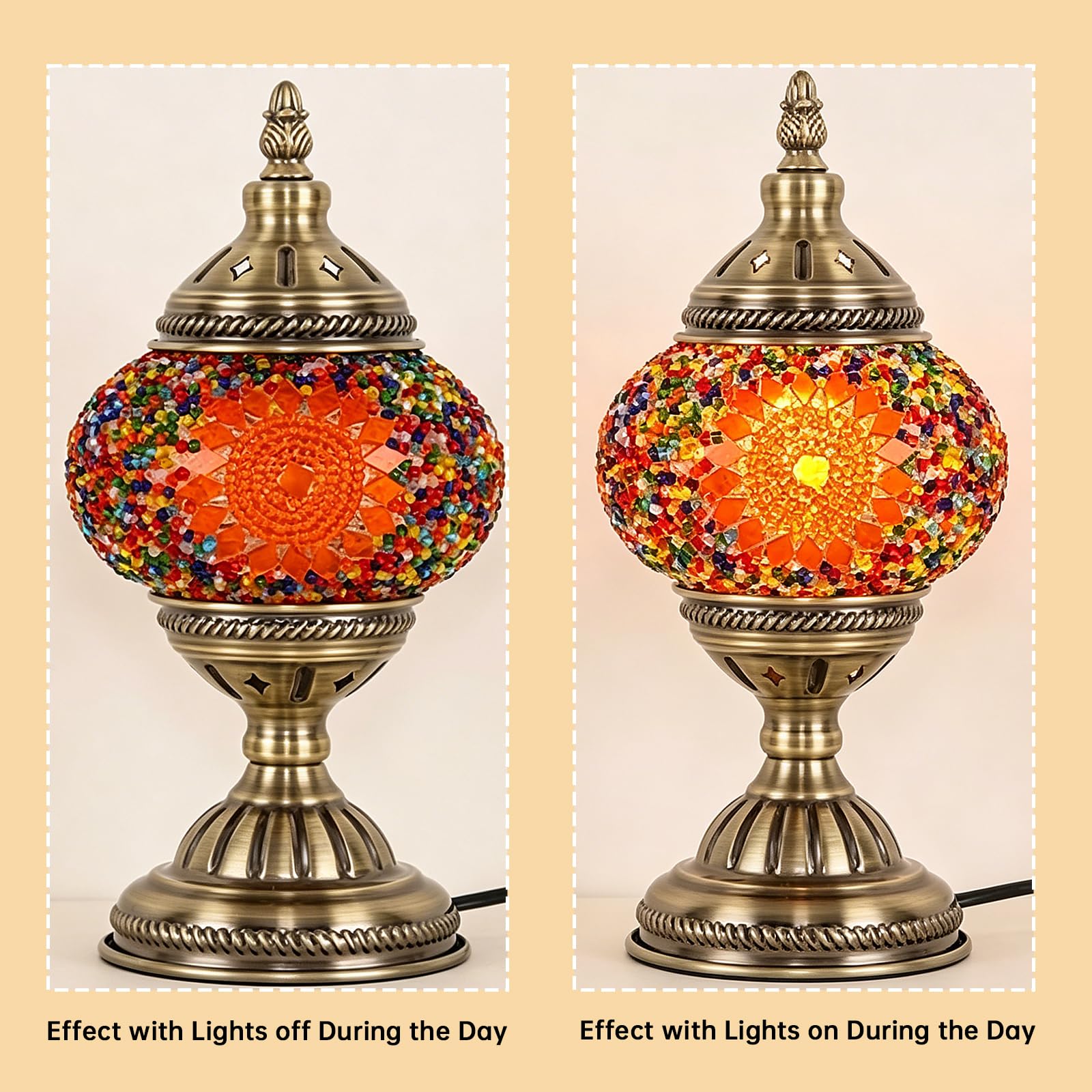 Kit fai da te con lampada a mosaico turco, inclusa lampadina LED alimentata tramite USB con base in bronzo, lampada da comodino in stile marocchino, luce notturna turca per camera da letto