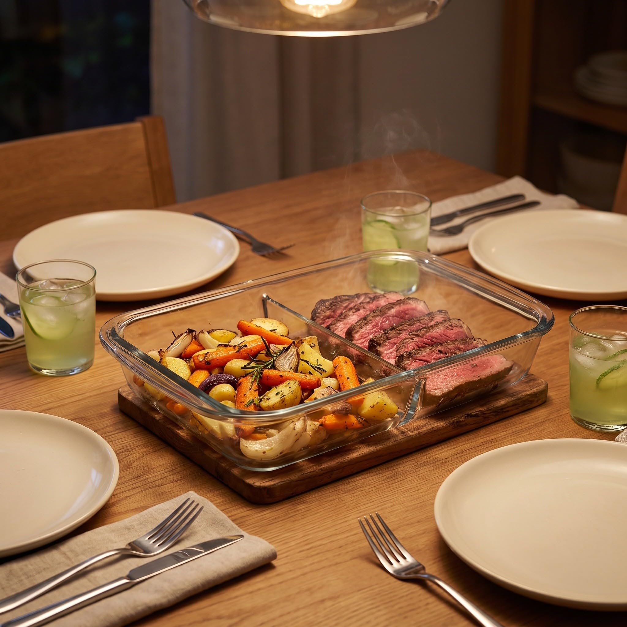 Gatuida Bandeja de vidrio apta para horno con doble cámara, rectangular de