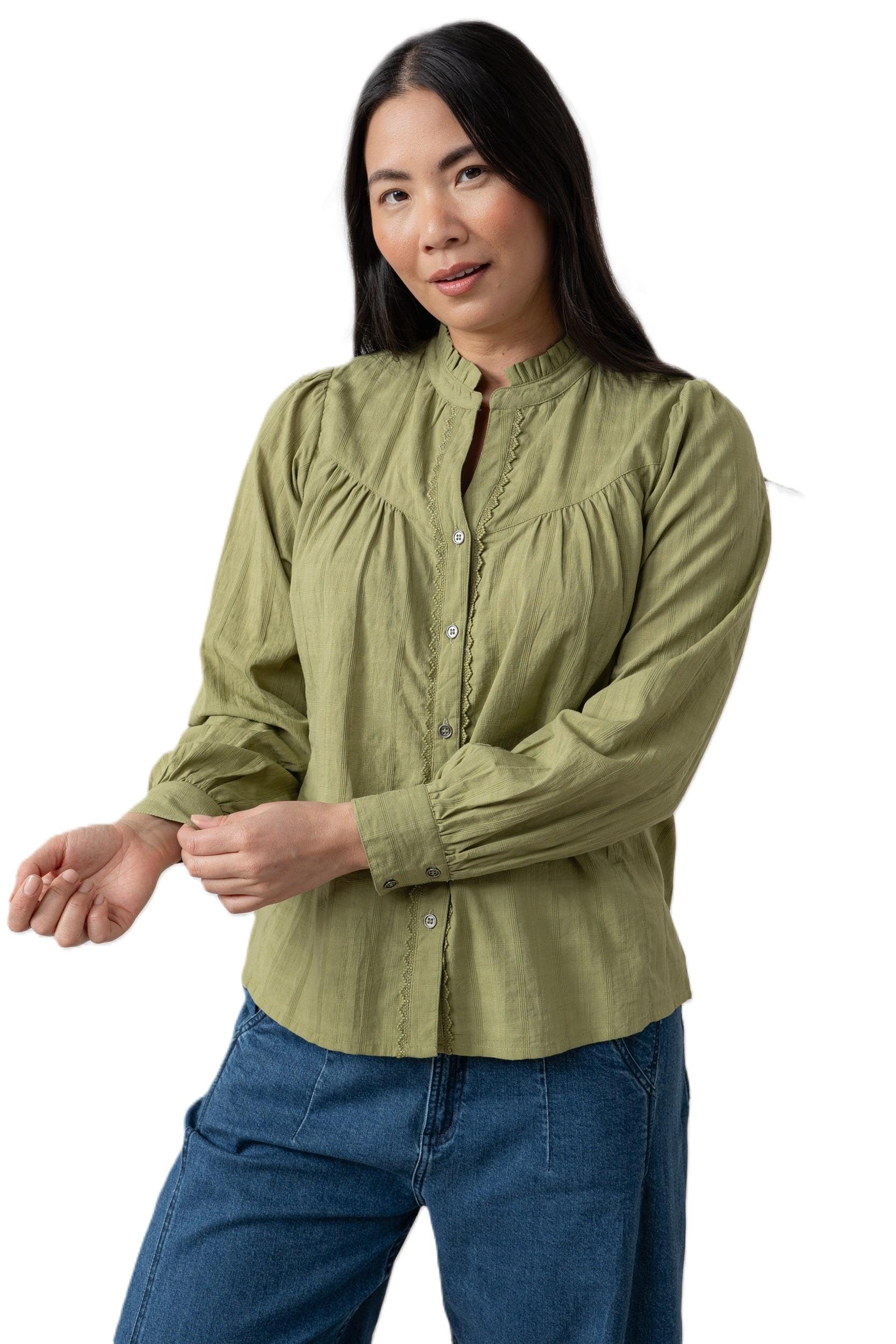 Lily & Me Women's Wayfaring Cotton Check Blouse Moss - 14 - Moss