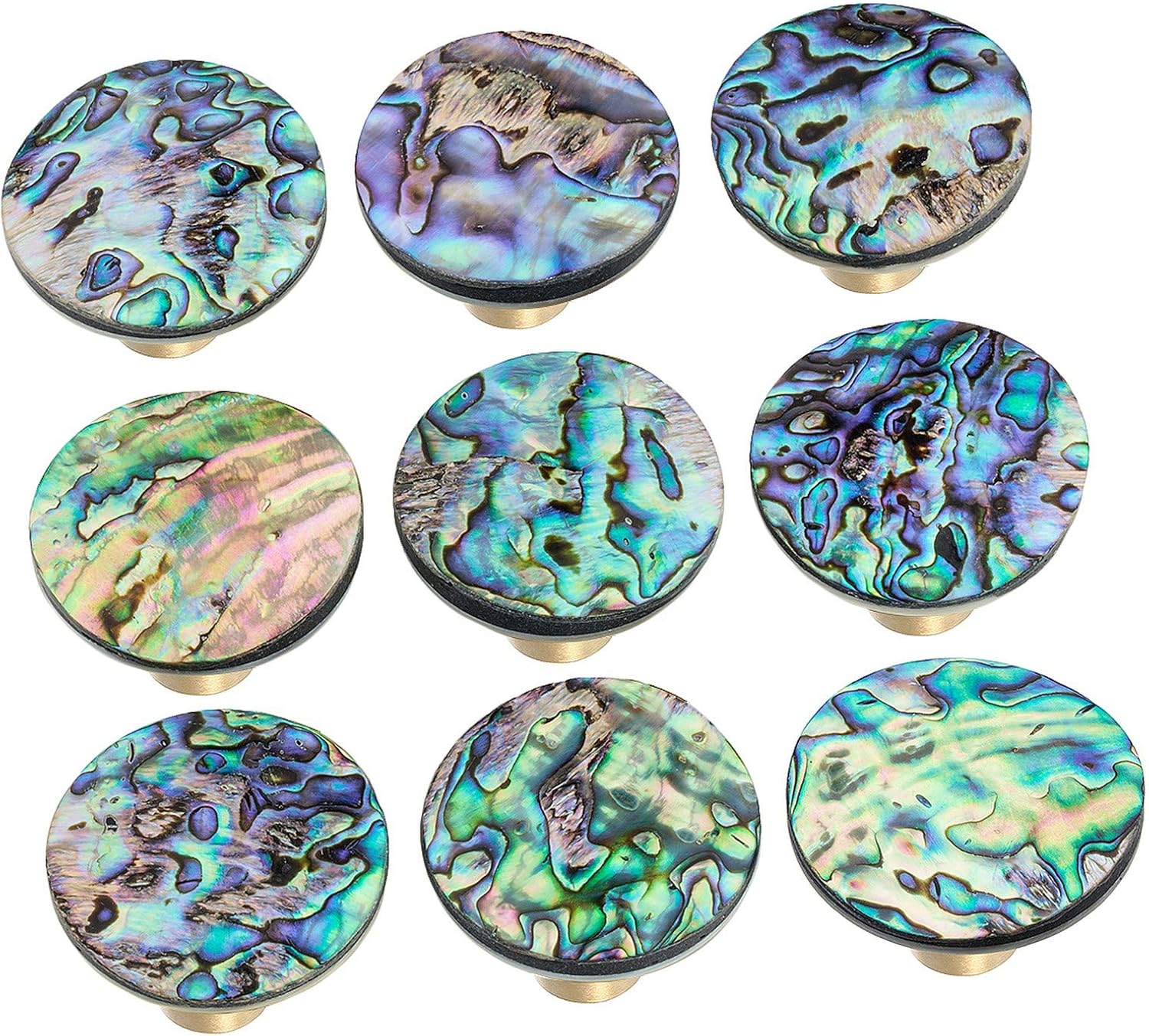 Amogeeli 4pcs Abalone Shell Brass Cabinet Knobs Set with Screws, Decorative Sea Shell Stone Dresser Pull Handle Knob for Drawer Closet Cupboard