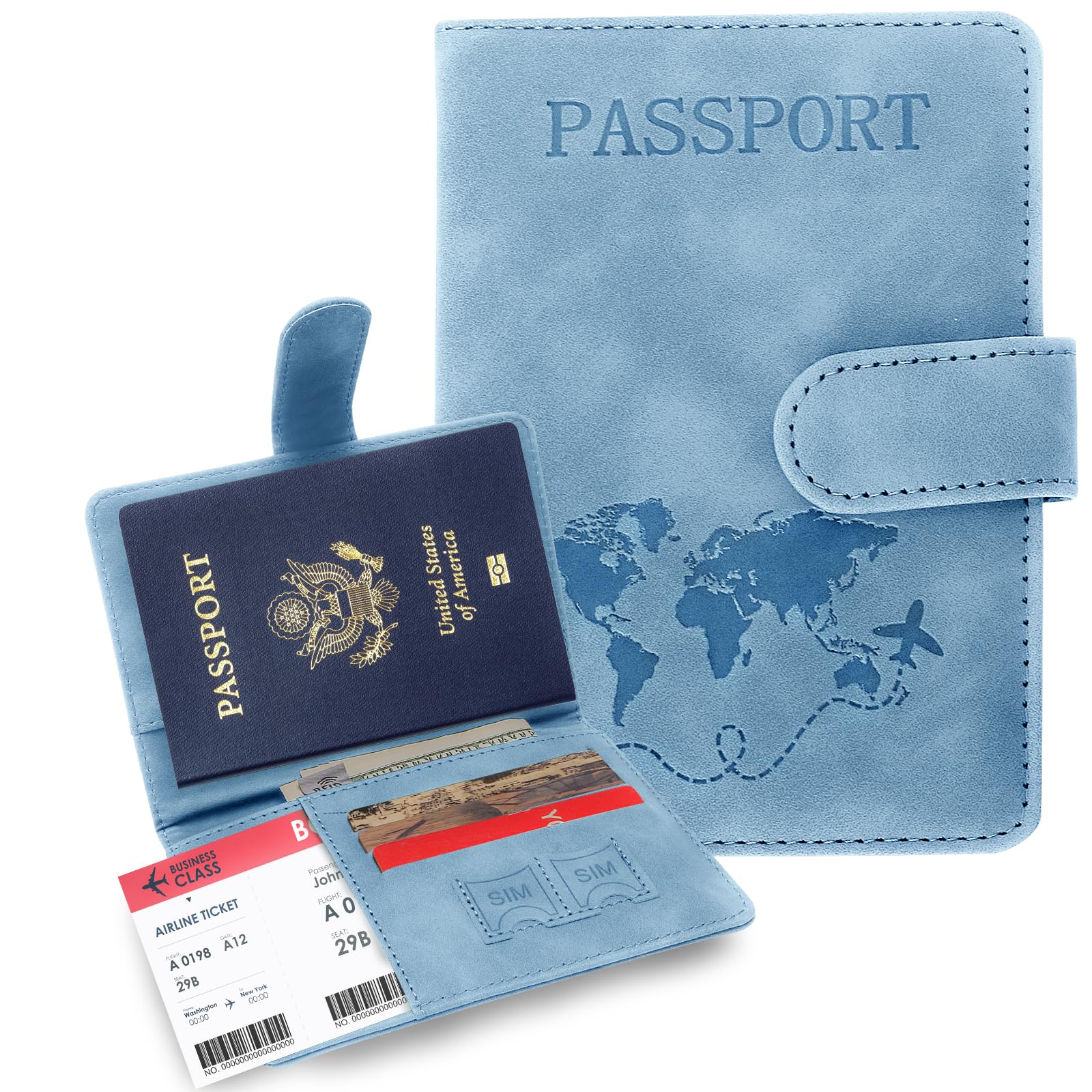 Sovirose Passport Holders, RFID Blocking Credit Card Holder, PU Leather Vaccine Card Holders for Travel with Magnetic Buckle, Travel Must Haves Cruise