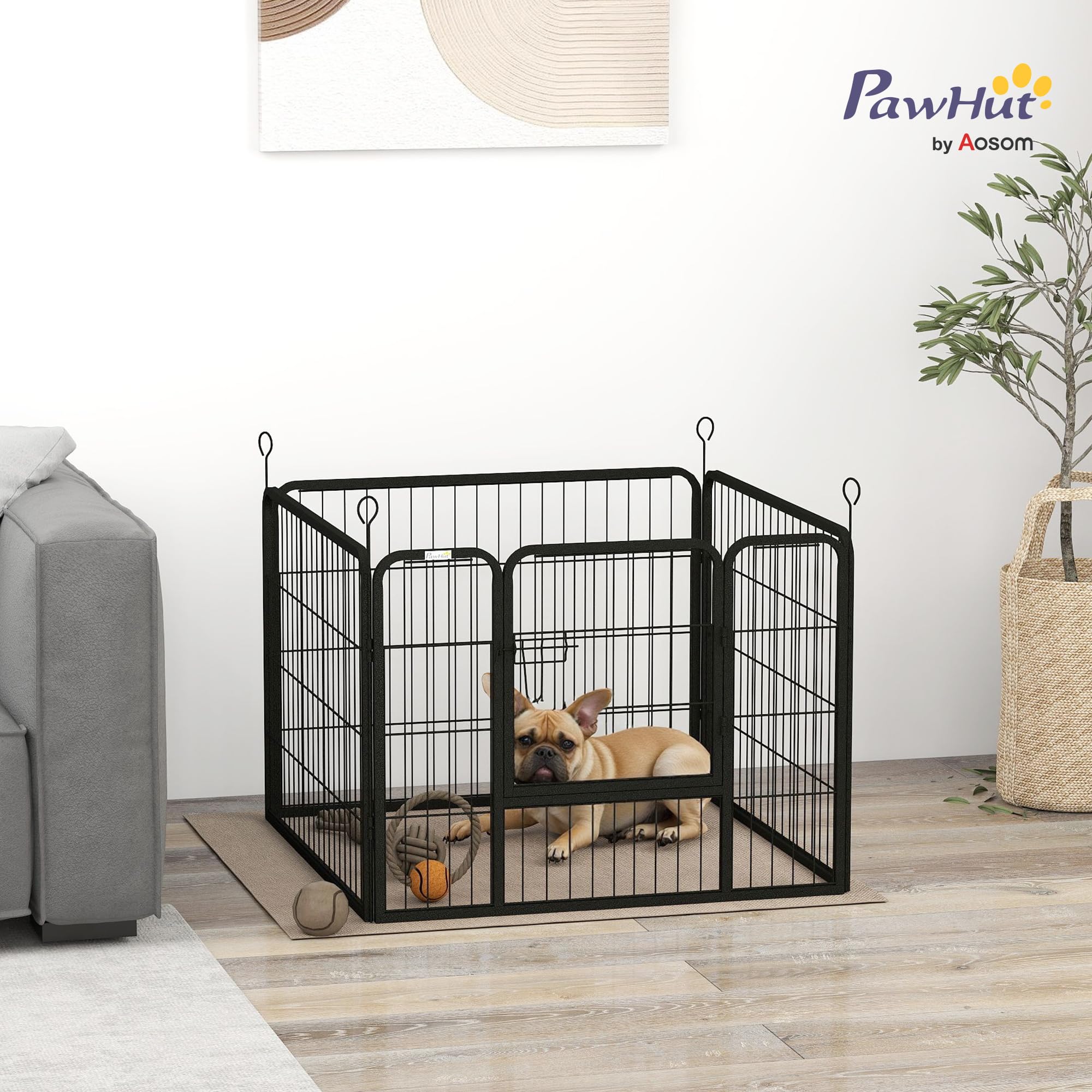 PawHut Recinto per Cani Pieghevole in Metallo, per Interno ed Esterno con Porta con Catenaccio e Picchetti, 82x82x60cm Grigio