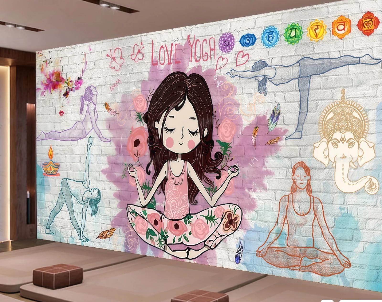 XDOUBAO Wallpaper Retro Personality Fashion Gym Cartoon Yoga Exercise Silhouette Coffee Shop Background Mural Western Restaurant Wallpaper,3D,150x105cm