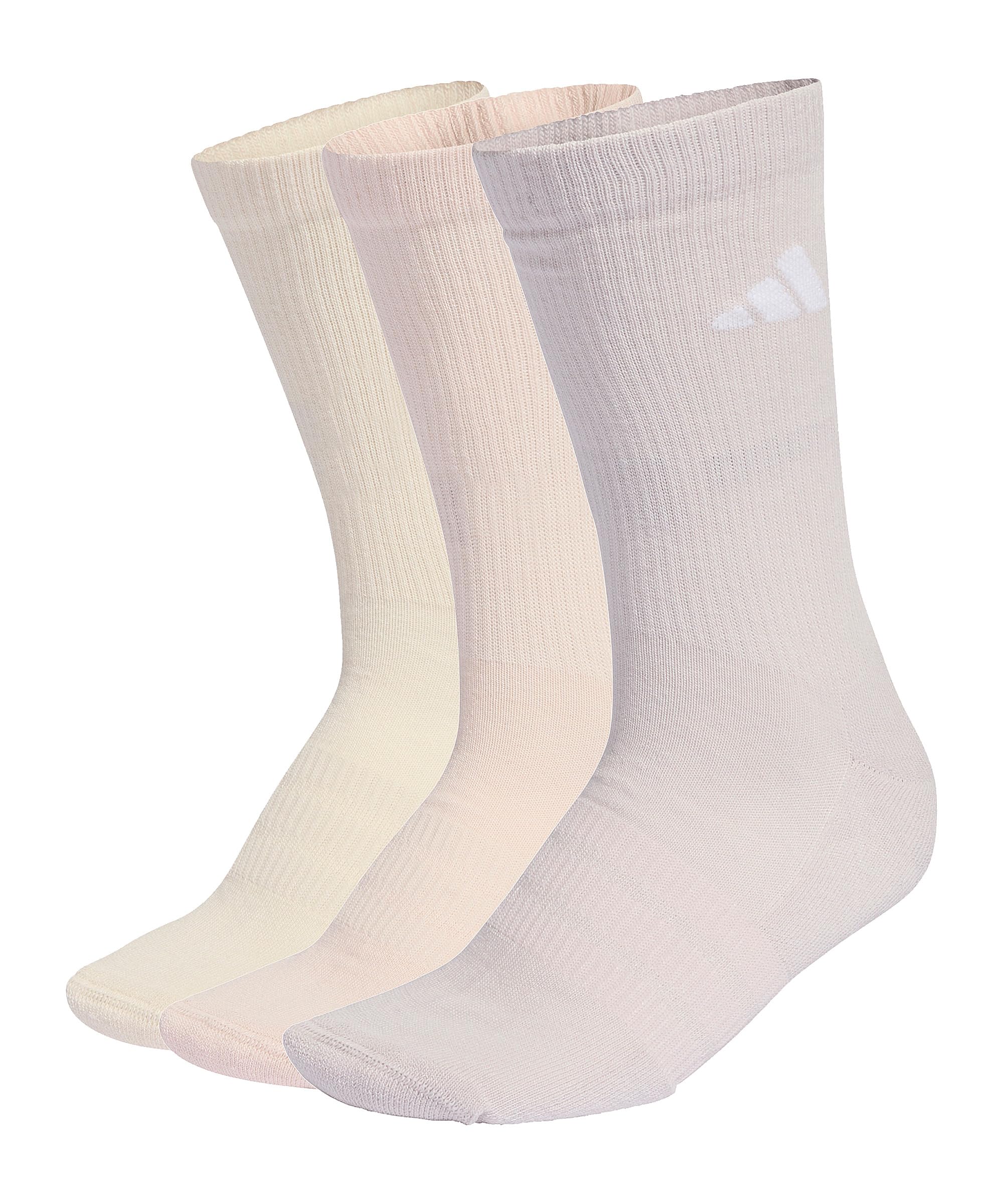 adidas Unisex CUSHIONED SPORTSWEAR CREW SOCKS 3 PAIR PACK, wonder white/wonder quartz/ice purple, 10.5-12.5