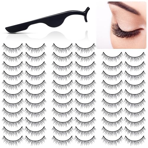 32 pares de pestañas autoadhesivas con pinzas, reutilizables, adhesivas, sin pegamento, aspecto natural, falsas, impermeables, prepegadas, a granel