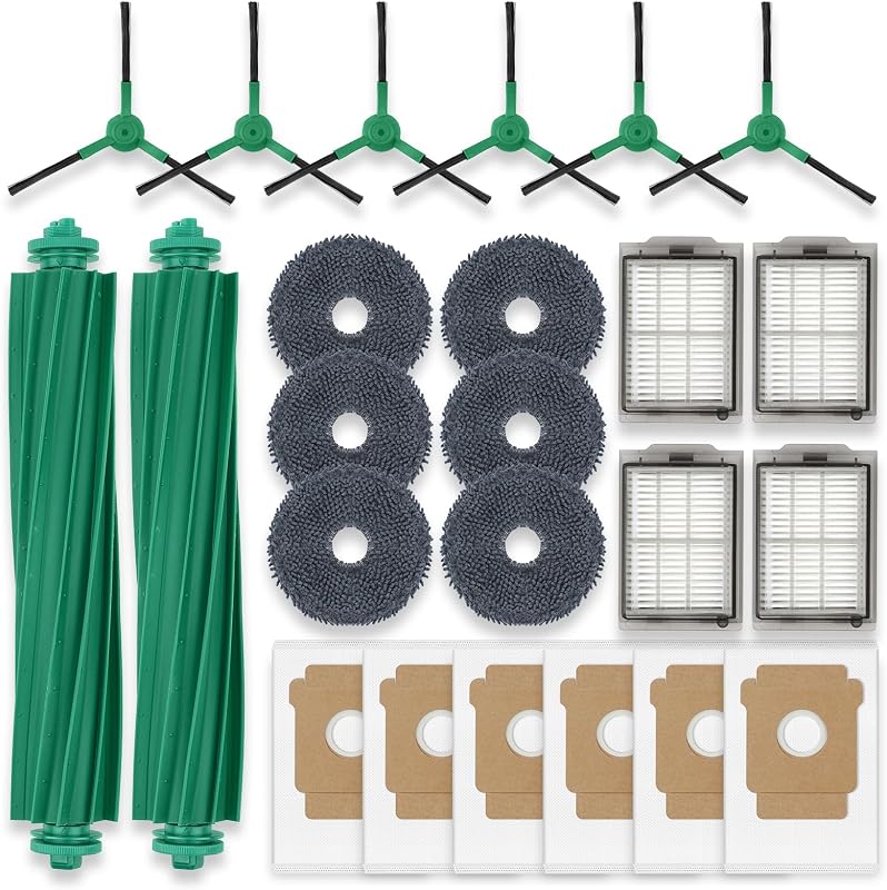 Replacement Parts for iRobot Roomba Plus 405 Combo/505 Combo Robot Vacuum Accessories, 2 Roller Brush, 6 Mop Pads, 4 Filters, 6 Side Brush, 6 Vacuum Bags