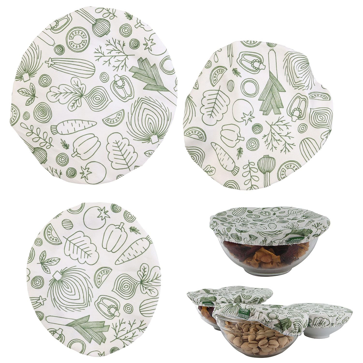 COOK CONCEPT - Set di 3 coperchi in tessuto riutilizzabili per la conservazione degli alimenti, accessorio da cucina ecologico, taglia unica, colori assortiti