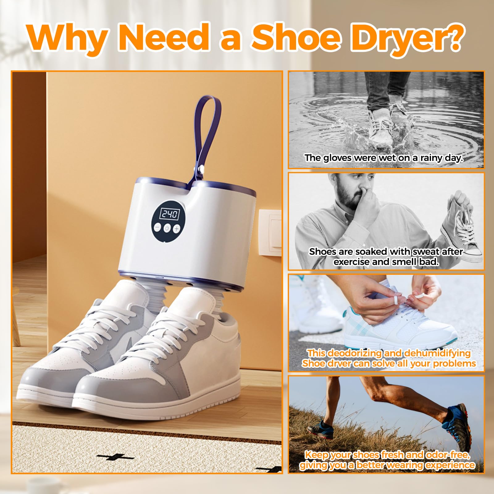 Sèche-chaussures électrique avec minuterie et tuyaux extensibles pour sécher les chaussures, gants, chaussettes et bottes de travail, élimine efficacement les odeurs