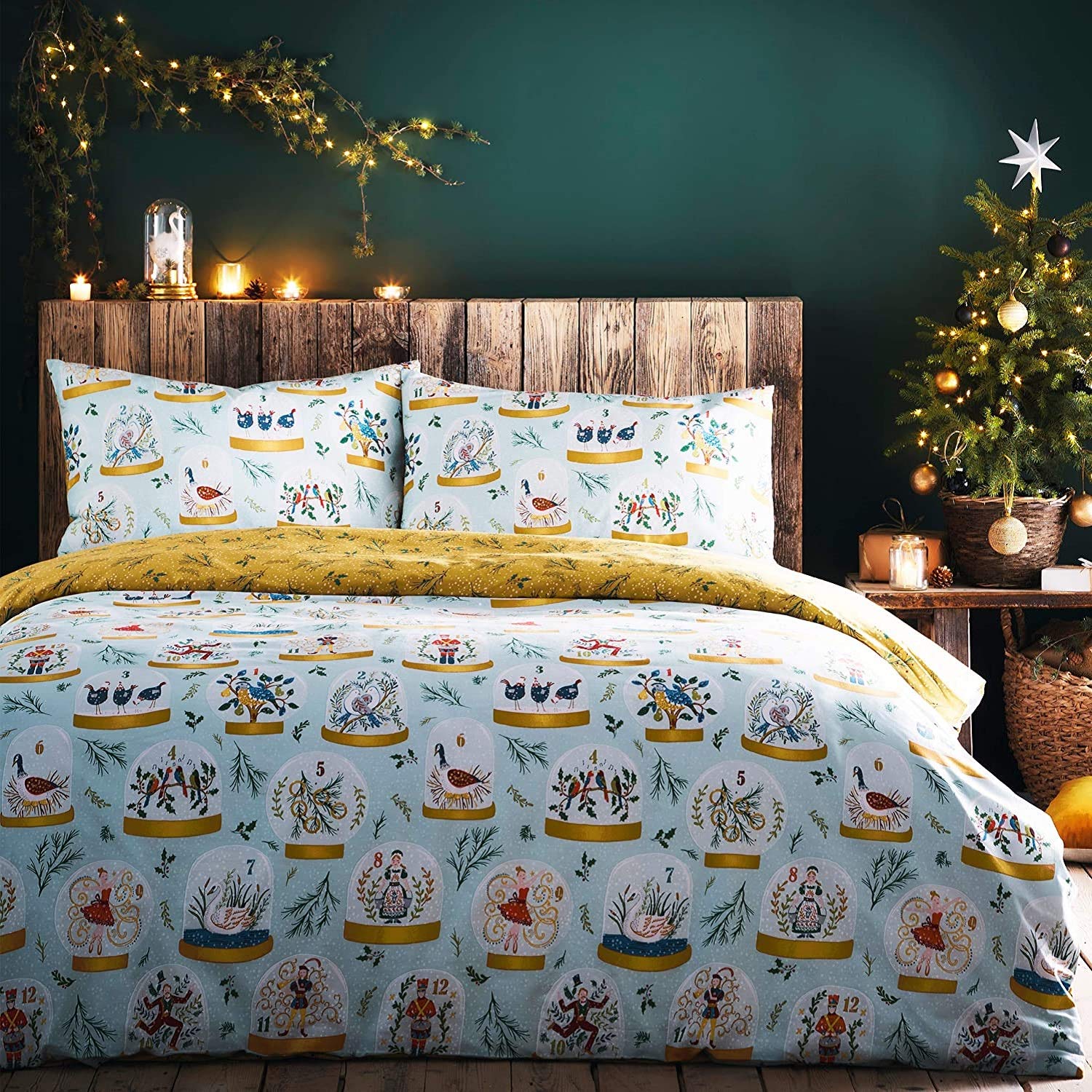 furn. Twelve Days of Christmas Duvet Cover Set, 3 pieces, Blue, Double