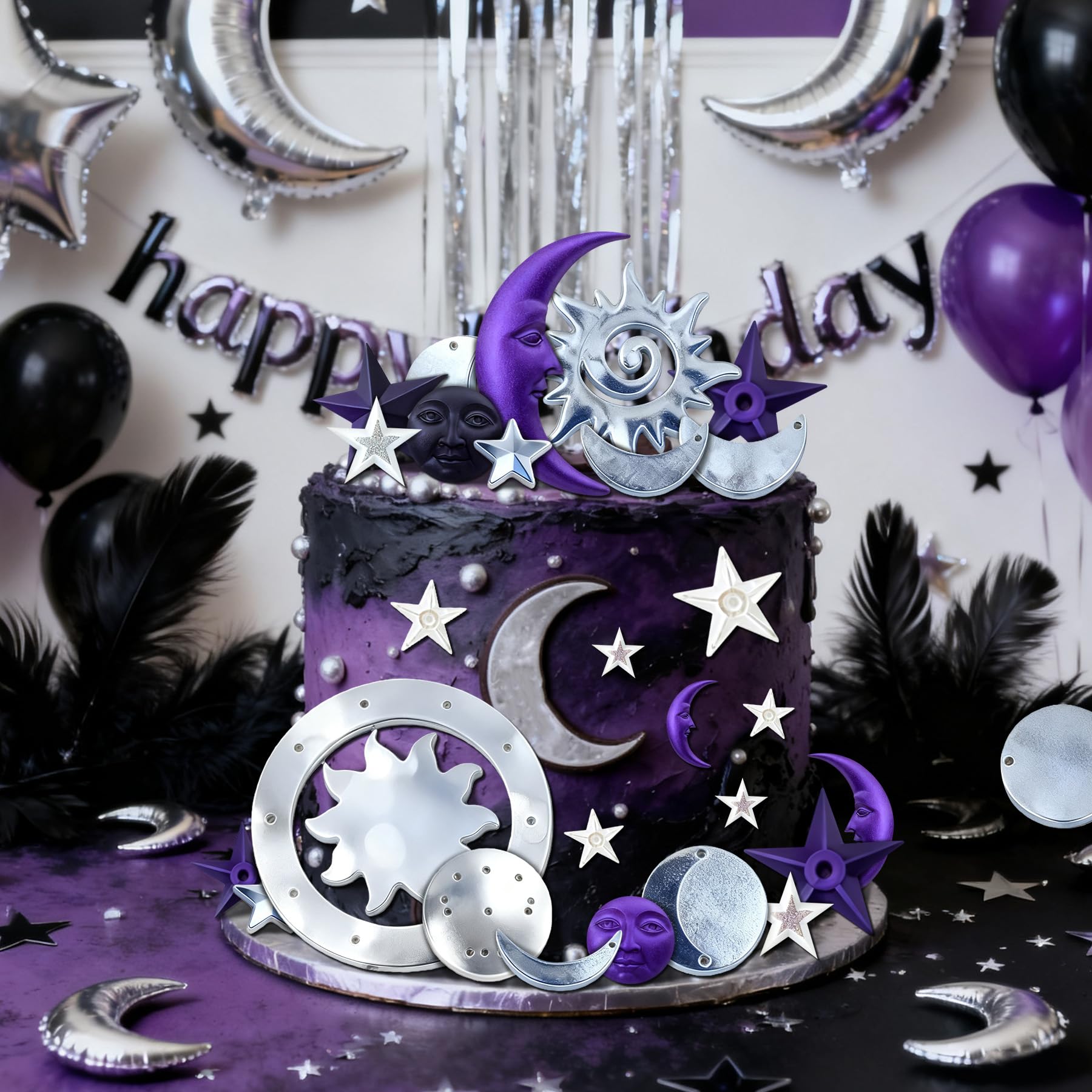 Moldes de silicona con diseño de luna y estrella y sol, diseño de estrellas, luna, fondant, pasteles, chocolate, herramientas de decoración de pasteles, moldes de silicona de arcilla (beige)
