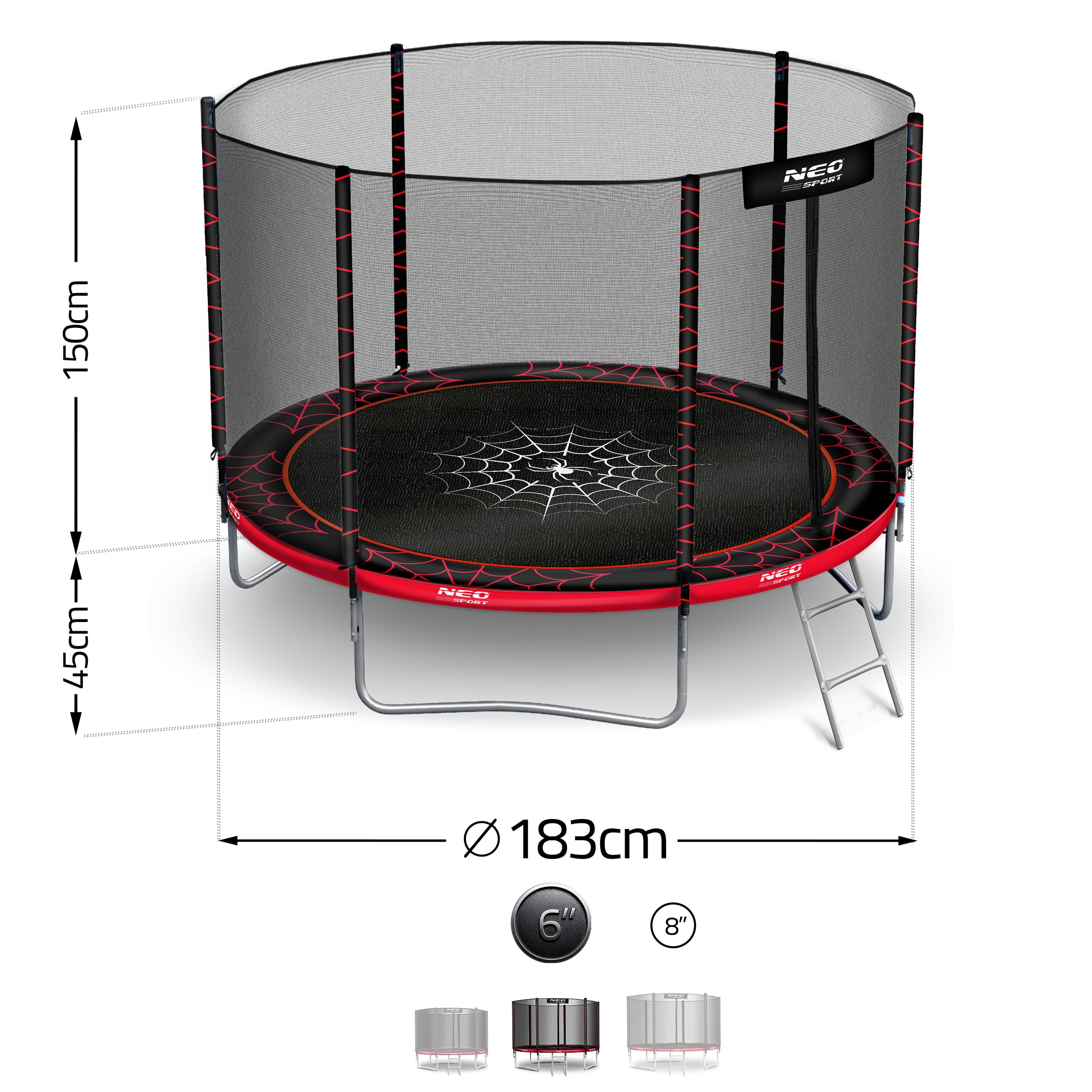 Neo-Sport Trampolin Outdoor Kinder Gartentrampolin Sicherheitsnetz Innen Leiter Gepolsterte Stangen Wetterfest Rostfre