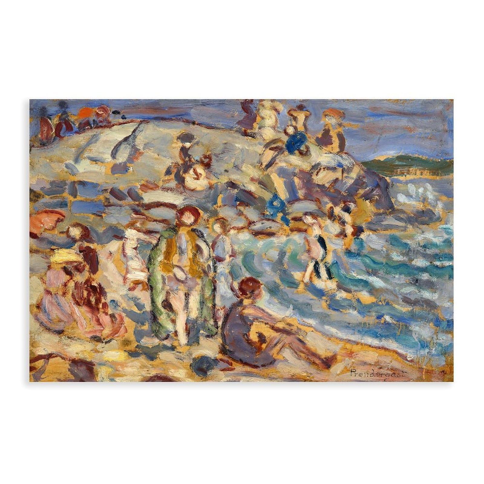 DFJyjFGJJ Maurice Prendergast,Beach Scene And Hill Canvas Wall Art Print Poster For Home School Office Decor 16" L X 24" W