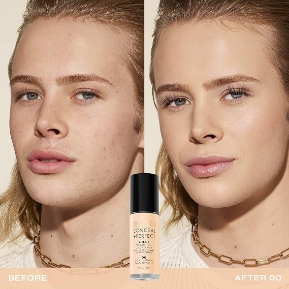 Milani Conceal + Perfect 2-in-1 Foundation + Concealer for a Flawless Complexion, Under Eye Corrector, Cover Redness and Imperfections, Waterproof and Sweatproof - 00-Light Natural