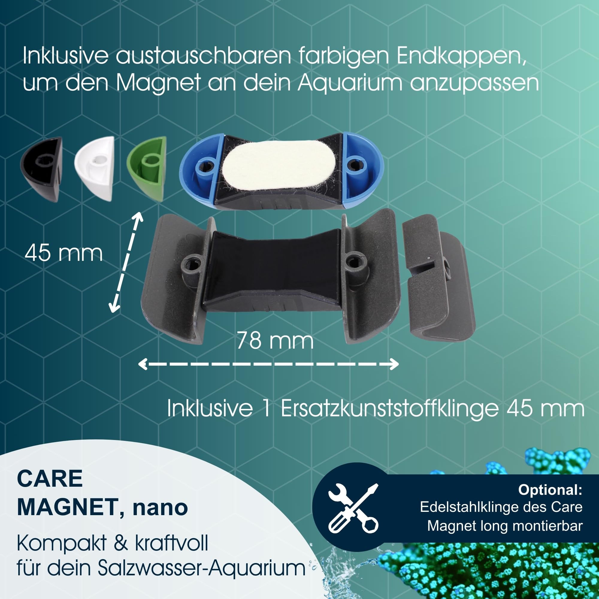 TUNZE Care Magnet Nano I Aquarienreiniger für 6-10mm Glasstärke I schlanker Scheibenreiniger mit abgerundeten Kunststoffklingen I Algenmagnet mit stark minimierter Kratzgefahr I Aquariumglas-Reiniger