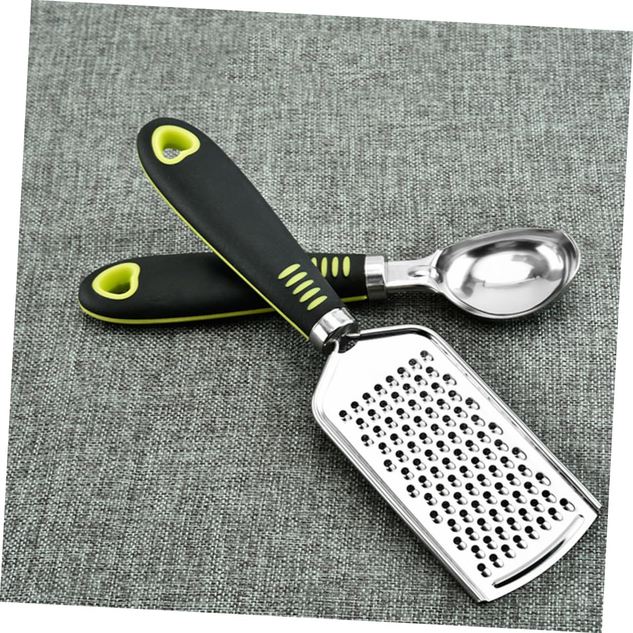 Cabilock 7 pièces Ustensiles Cuisine Acier Inoxydable Râpe Presse-ail Ouvre-boîte Spatule Pâtisserie Ergonomique avec Poignée Facile à Nettoyer et Suspendre